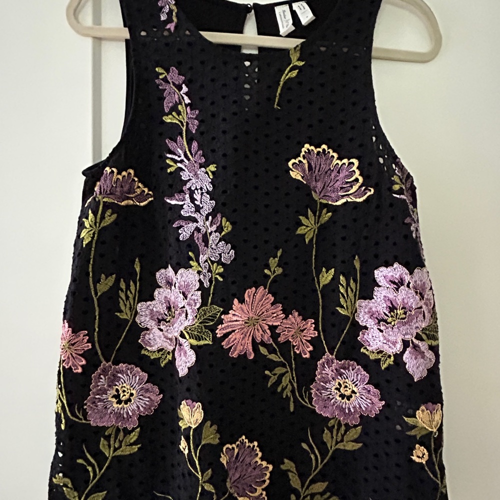 Anthropologie Black Floral Embroidered Blouse